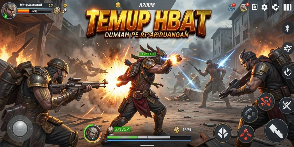 Screenshot A200M menampilkan aksi pertarungan yang dinamis dan karakter yang kuat.