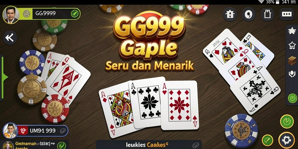 Tampilan gameplay GG999 yang menampilkan meja Gaple dan pemain yang sedang bertanding.