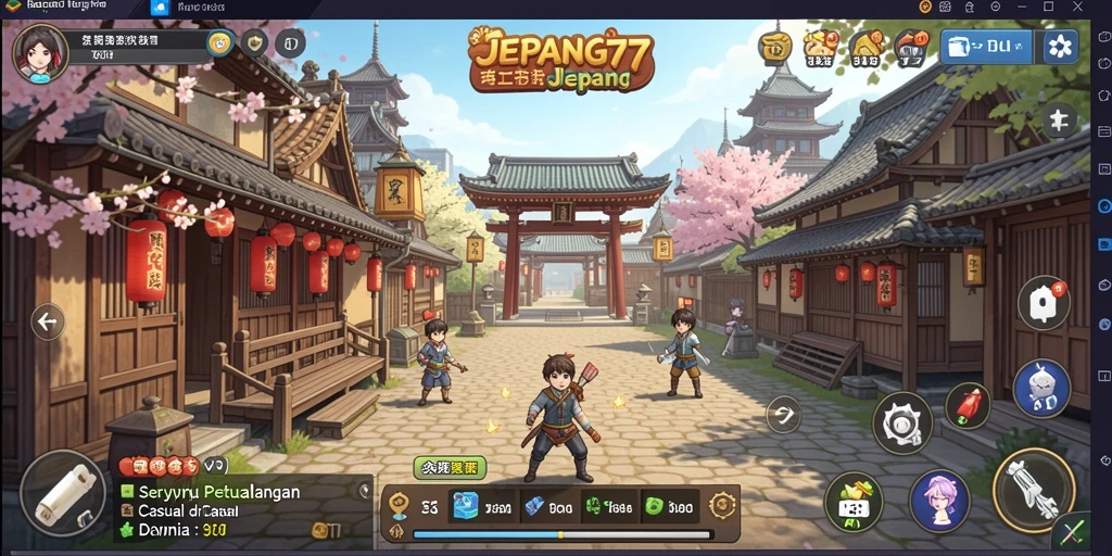 Screenshot utama JEPANG77 menunjukkan gameplay santai dengan warna-warni yang menarik.