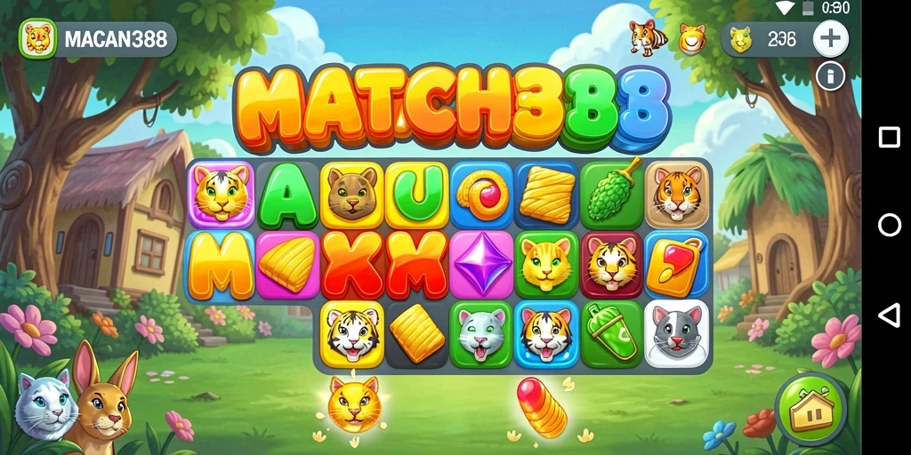 Screenshot gameplay <strong>MACAN388</strong> menampilkan momen seru mencocokkan objek.