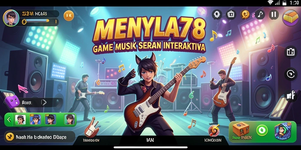 Screenshot gameplay MENYALA78 dengan berbagai opsi musik.