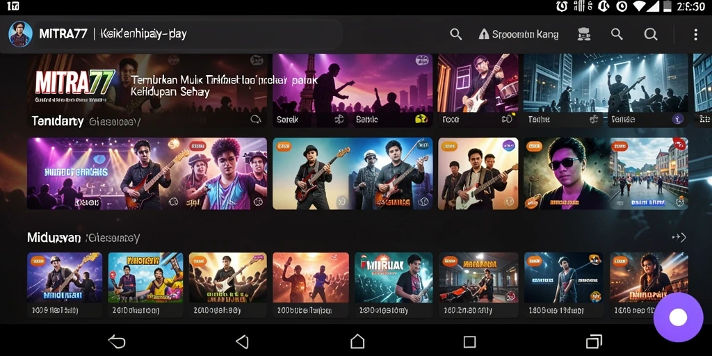 Screenshot dari gameplay MITRA77 menunjukkan pengguna menikmati musik dengan antarmuka yang menarik.