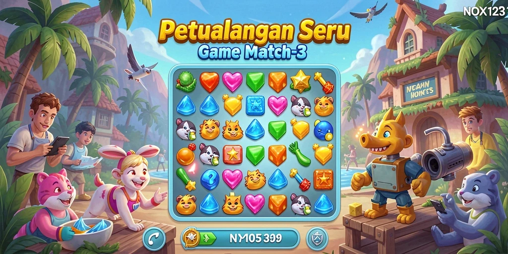 Tampilan gameplay seru dalam NOX123 dengan elemen warna-warni.