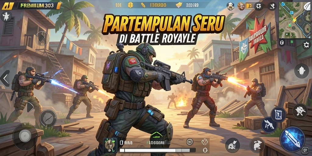 Tangkapan layar utama dari gameplay PREMIUM303 di arena Battle Royale.