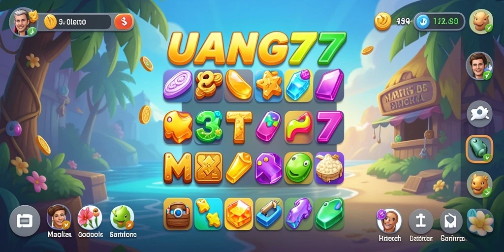 Screenshot gameplay UANG77 menampilkan aksi mencocokkan permata.