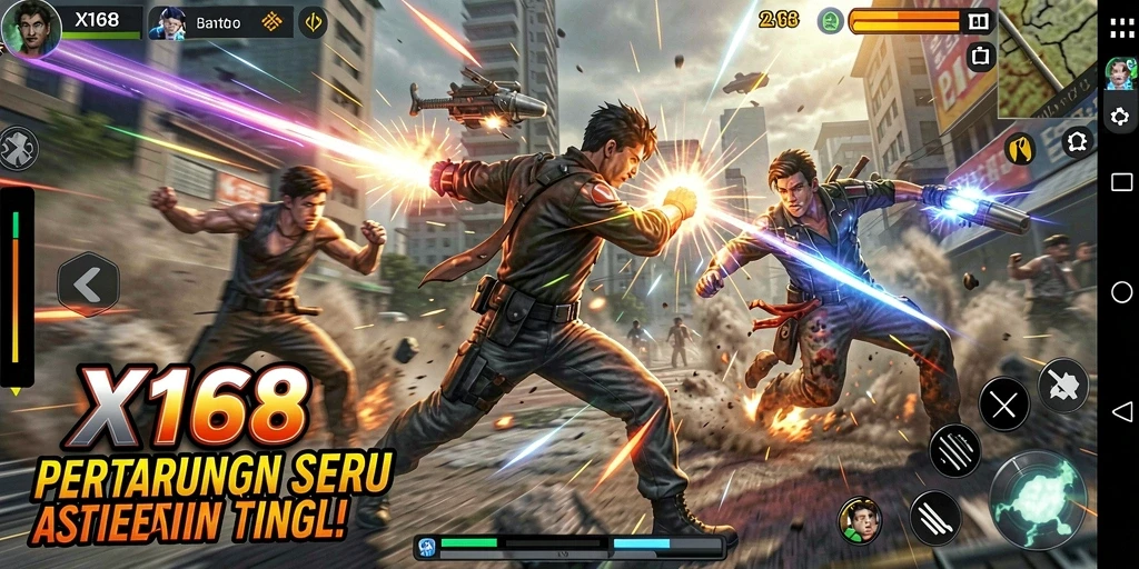 Tampilan intens dari pertarungan di X168 dengan grafis menawan.